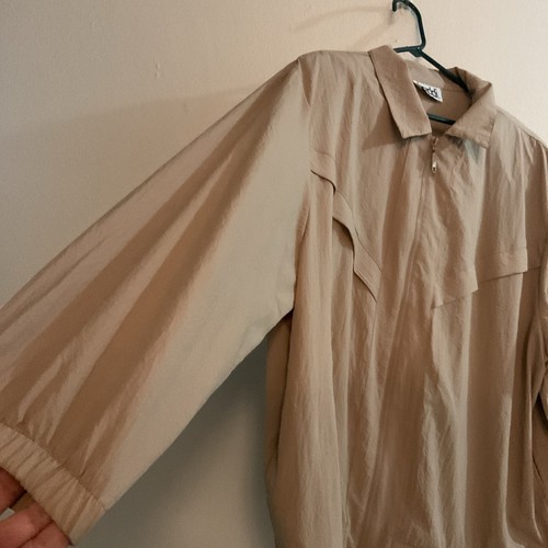 VINTAGE TEDDI Tan Full Zip Lightweight Ruched Spring Fall Jacket XL Extra Large - Picture 3 of 19