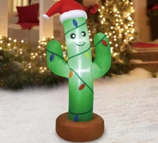 3.5' LED CACTUS W/SANTA HAT AND LIGHT STRING CHRISTMAS INFLATABLE - NEW BY GEMMY