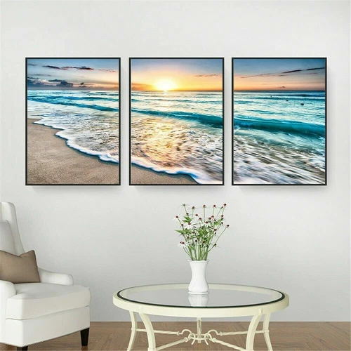 Arte de pared de lienzo de mar 3 piezas - cuadros del océano para decoración de hogar dormitorio sala- - Imagen 5 de 6