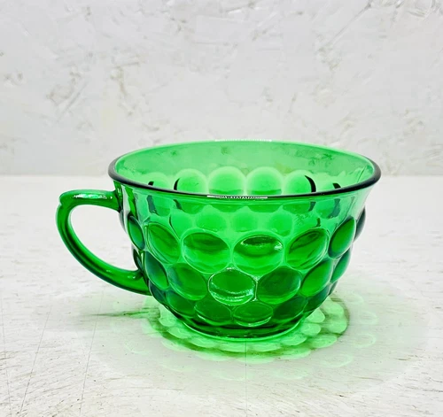 Vintage Anchor Hocking Forest Green Bubble Glass Tea Cup