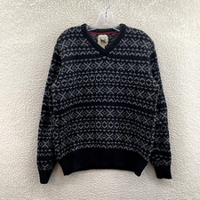 Vintage Sweater Large Mens Black Lambs Wool Fair Isle Nordic Icelandic Grandpa