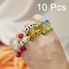 Boho 10pcs Flower Summer Colorful Beads Ring Adjustable Women Kids Jewelry Gifts