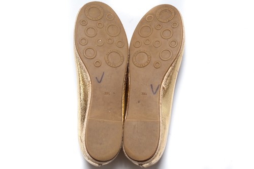 MARC JACOBS Womens Mouse Crackled Metallic Leather Flats Gold Size 39 1/2 - Picture 10 of 11