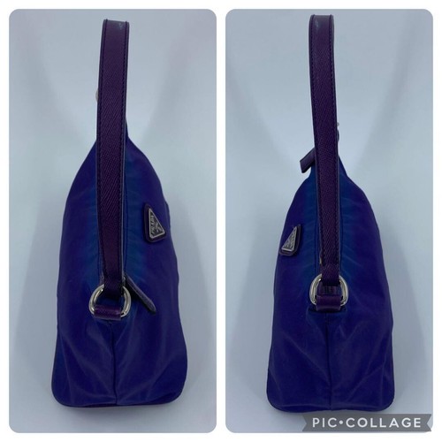 PRADA Handbag Accessory Pouch Nylon Leather Purple Used Authentic Excellent+ JPN - Picture 7 of 11