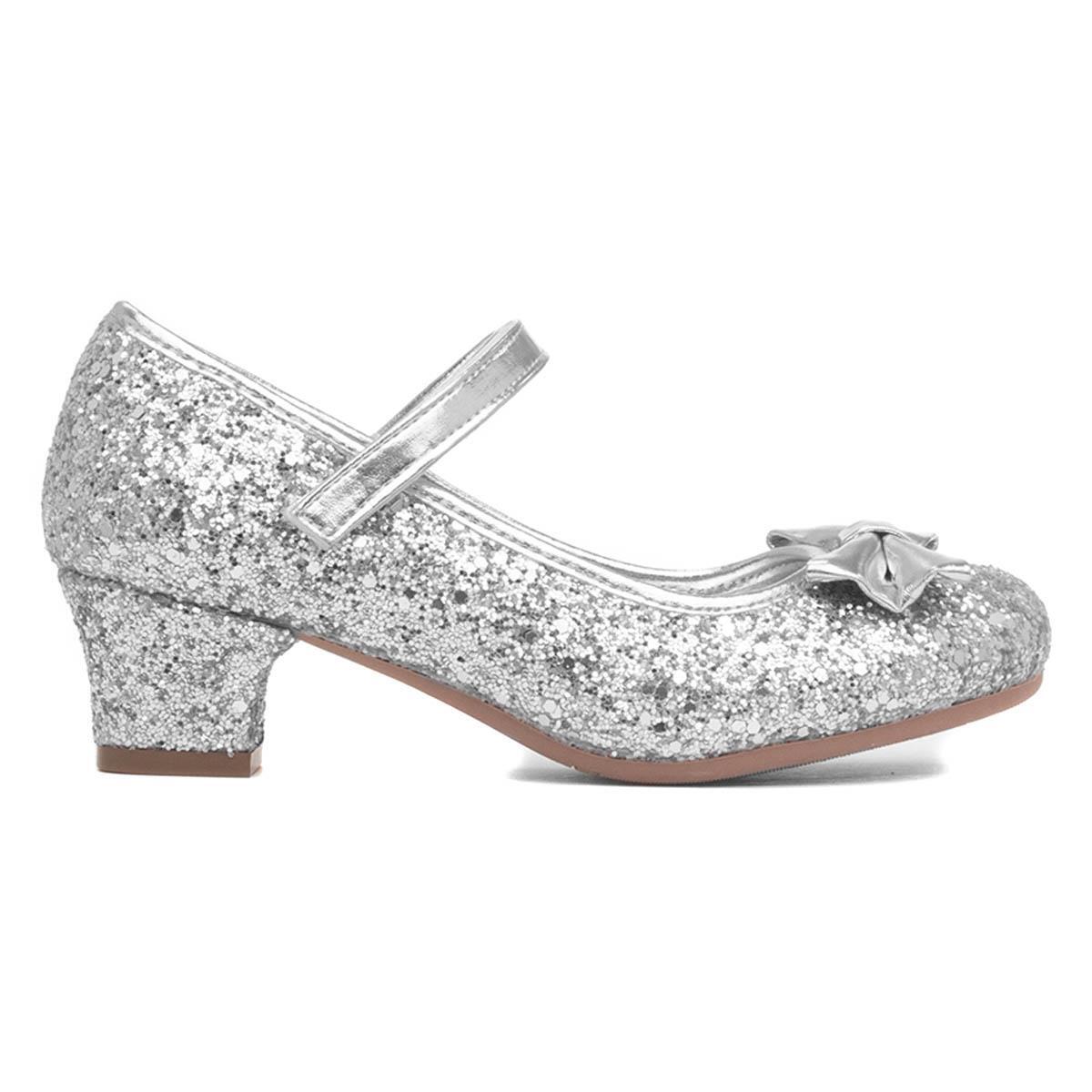 Lilley Girls Shoes Metallic Kids Heels Silver Glitter Bow Lacey SIZE