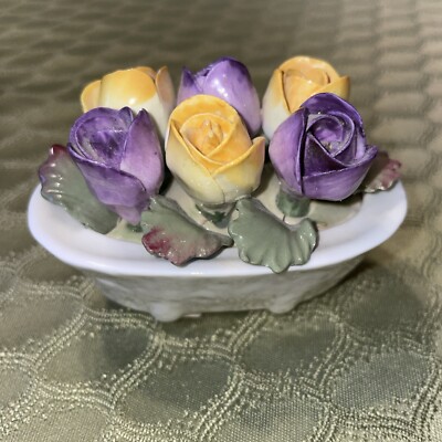 Vtg Aynsley February Crocus Fine Bone China Hand Modeled Painted Purple Yellow