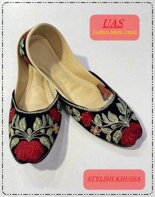 Multi color WOMEN HANDMADE FLAT JOTI LEATHER KHUSSA SHOE