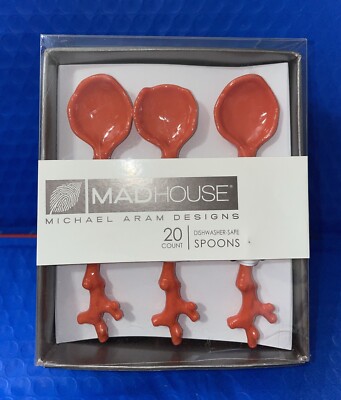 Michael Aram Madhouse 20 Count Mini Spoons Orange & Coral Shape NWT