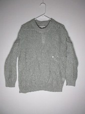 American Eagle Womens Open Knit Crew Neck Sweater Long Sleeve Size S Gray