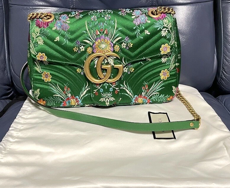 GUCCI GG Marmont Crossbody Bag Floral Embroidery Shoulder Purse Auth New |