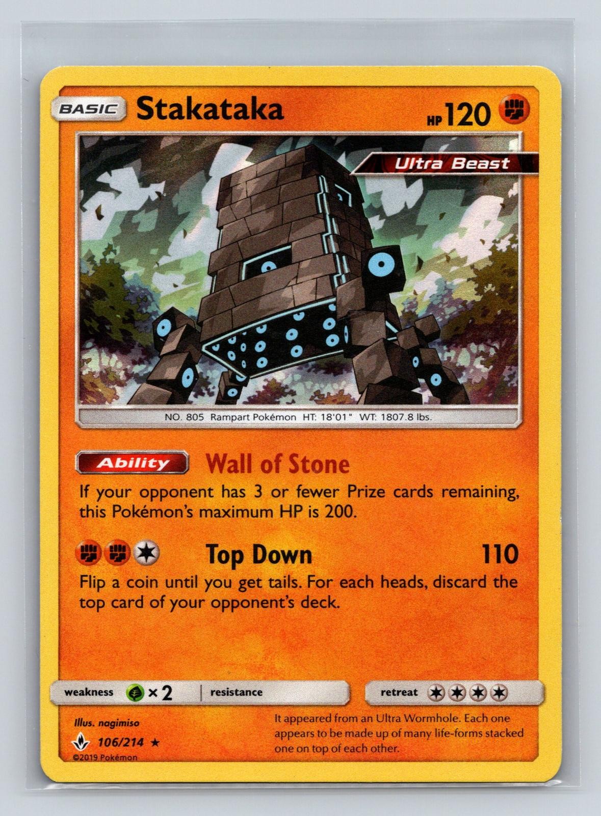 Stakataka 106/214 Holo Rare Unbroken Bonds Pokemon LP