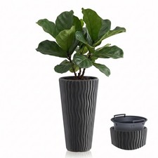 Tall Grey Plant Pot with Insert 29.7cm Weather Resistant Planter Flower Pots