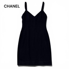 CHANEL Vintage Coco Button Camisole Dress M Black Excellent Condition