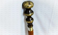 Vintage Designer Brass Handle Antique Style Victorian Cane Wooden Walking Stick