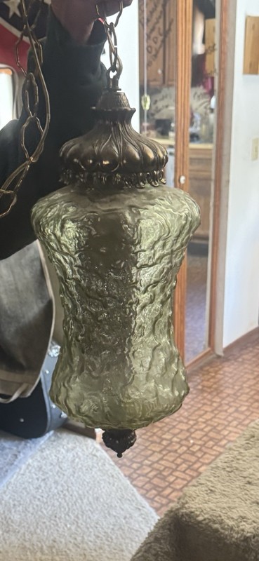 Green Textured Glass Swag Lamp Hanging Ceiling Pendant Light Fixture, Corded