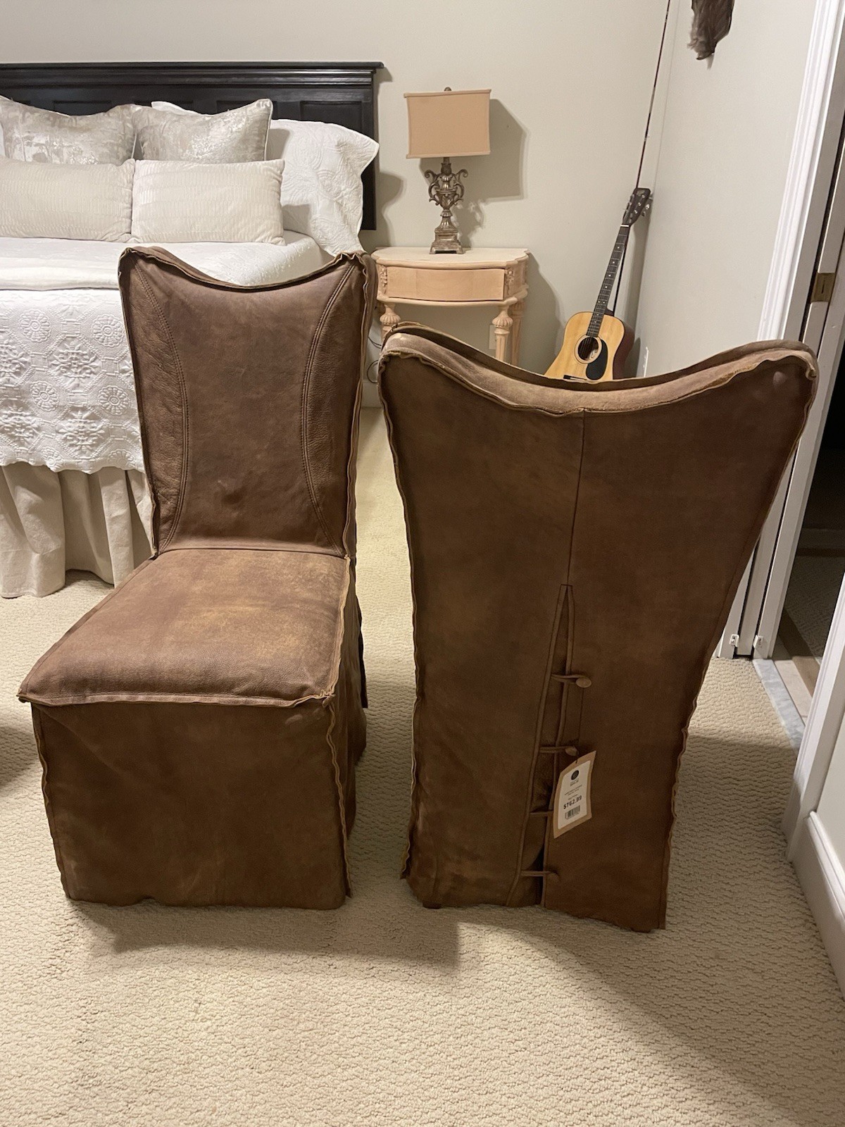 Delroy Distressed Hand-Sanded Cognac Nubuck Leather Armless 
