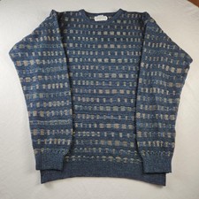 Gianfranco Ruffini Mens Vintage 3D Knit Geometric Sweater Blue Navy Size M