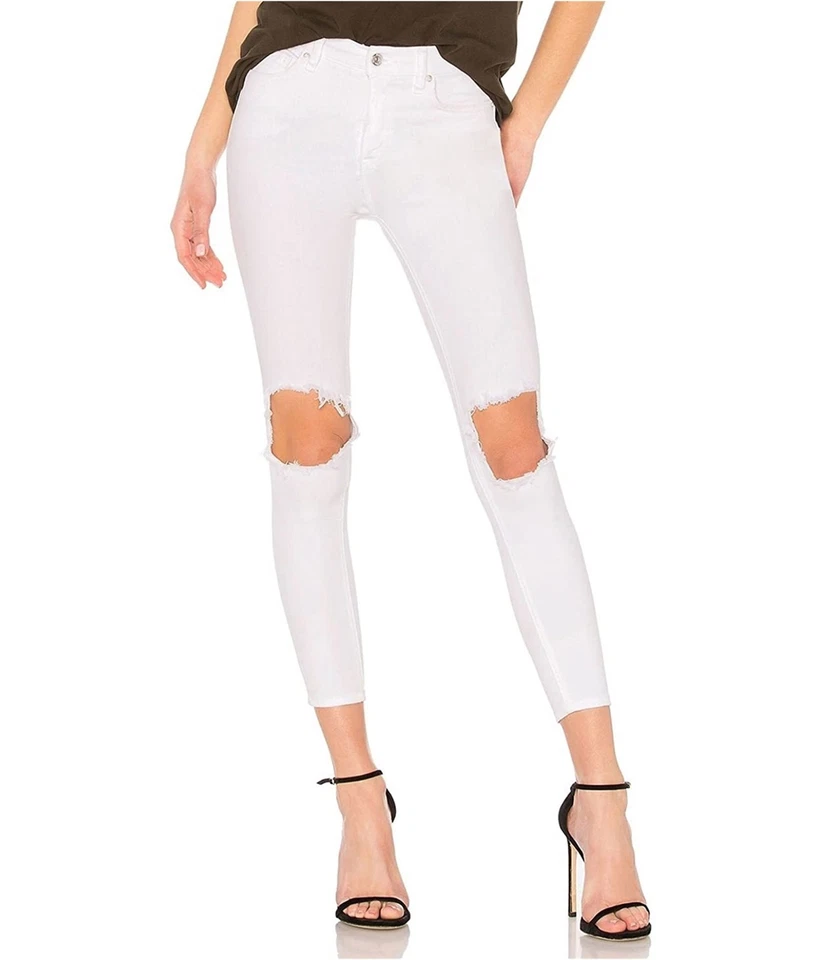 Free People Womens Busted Knee Skinny Fit Jeans, white, 26