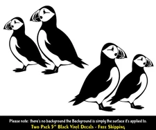 Puffin Pair Two Pack of 5" Black Vinyl Decals Car Laptop Tablet