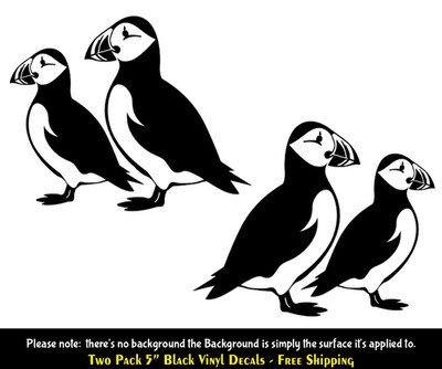 Puffin Pair Two Pack of 5'' Black Vinyl Decals Car Laptop Tablet