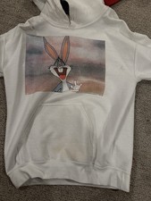 Looney Tunes Boys Size M White Bugs Bunny Pullover Hoodie Graphic Print