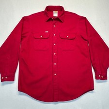 Vtg Carhartt Chamois Shirt Mens L Red USA Made Flannel Work Rugged Outdoor Wear