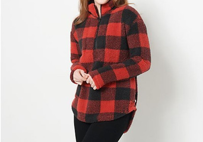 Koolaburra by UGG Brushed Back Sherpa Pullover Buffalo Check Red Black XL NEW