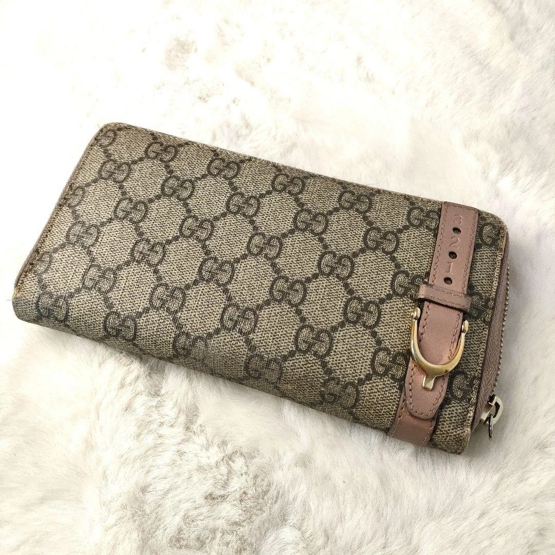 Authentique Portefeuille Gucci Couleur Beige Rose GG Suprême Ceinture Longue L19cm H10cm P2,5cm