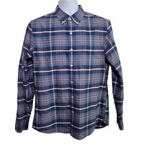 J Crew Flex Oxford Shirt Mens Medium Slim Fit Blue Plaid Button Down Long Sleeve