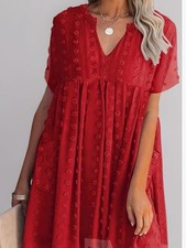 Miholl Women's Red Boho Textured Flowly Polka Dot V-Neck Mini Dress Size XL