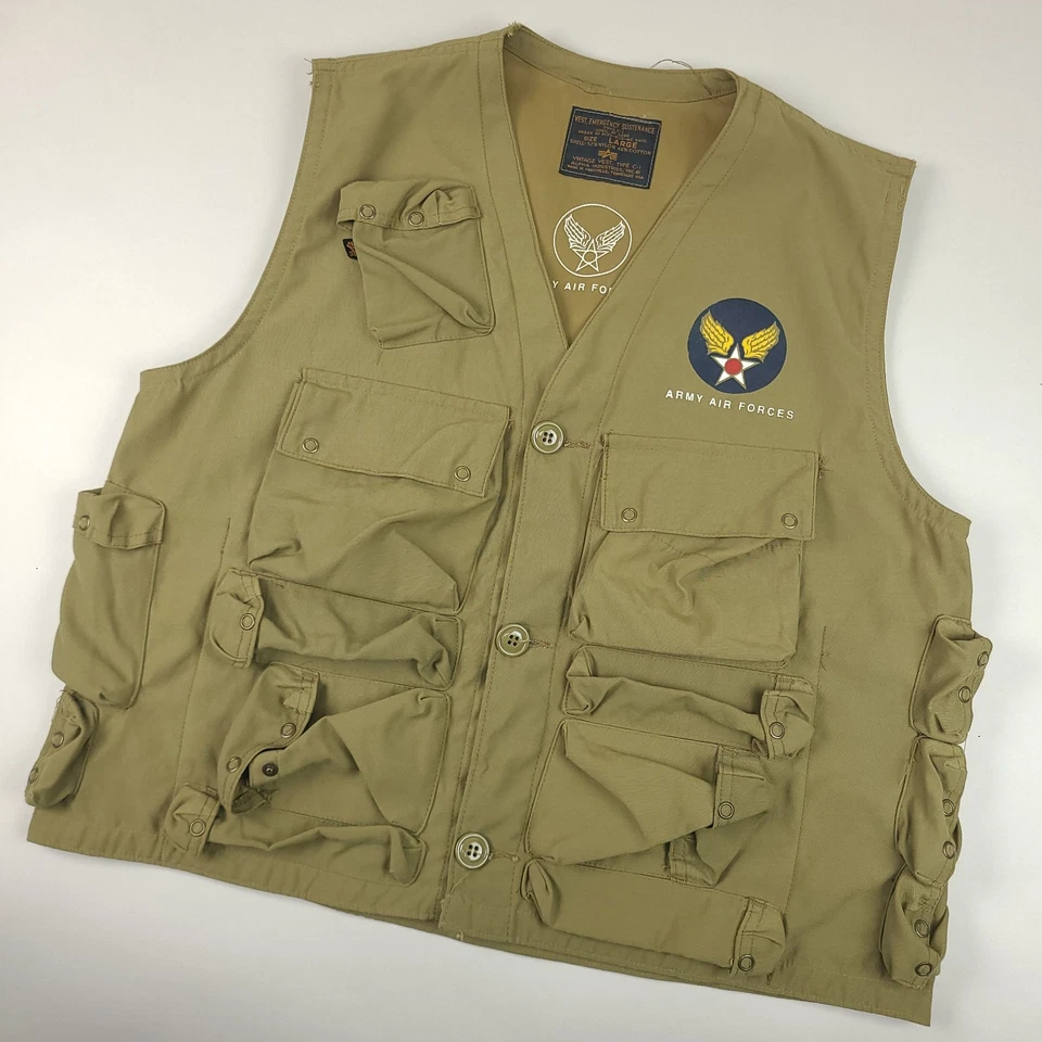 Chaleco Alpha Industries Tipo C-1 Para Hombre Grande Beige Sustento de Emergencia Fuerza Aérea Foto 2 de 4