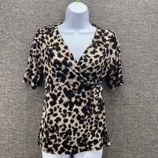 90s Blouse Small Y2k Empire Waist Baby Doll Leopard Stretchy Fabric