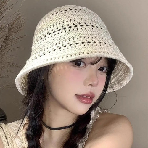 Summer Fashion Wide Brim Bucket Hat For Women Hollow Out Breathable Crochet Sun - Afbeelding 16 van 26