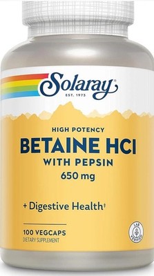 Solaray High Potency Betaine HCL with Pepsin - Hydrochloric Acid Supplement for
