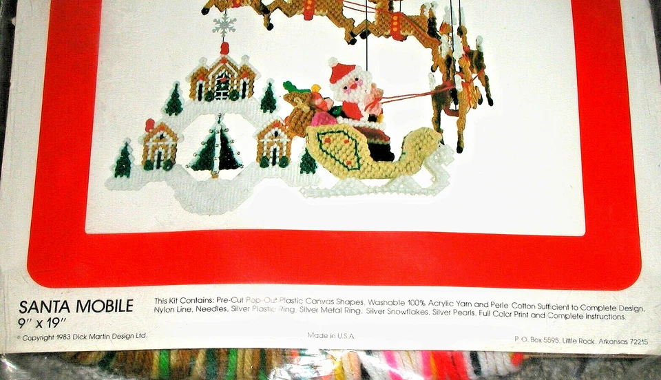 SANTA SLEIGH REINDEER Hanging Mobile Christmas PLASTIC CANVAS Kit NOS 1983 Vtg - Image 4 of 4