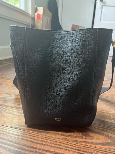 CELINE Sangle Seau Calfskin Black Shoulder Bucket Bag with Detachable Strap