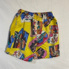 Vintage 90s Kids Shorts Yellow Comic Pop Art Retro Cars Made in USA Youth XL
