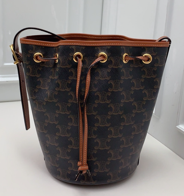 Celine Triomphe Bucket Shoulder Bag Brown Gold Used Women Classic