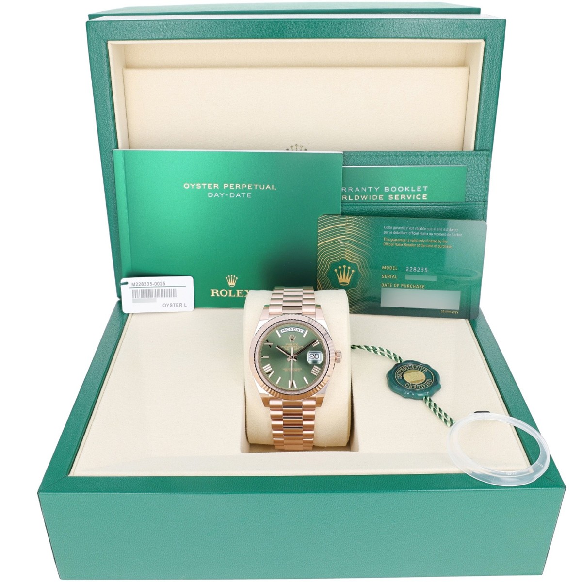 Rolex Day-Date 40 NEW 2026 228235 Olive Green President Rose Gold