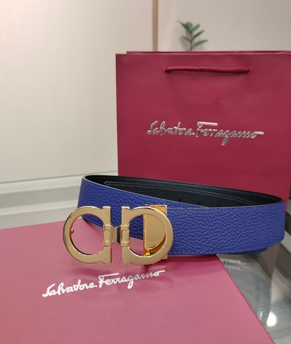 Authentic Salvatore Ferragamo Leather Belt Blue-Black Reversible NWT