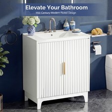 24/30" Bathroom Vanity Cabinet with Fireclay Sink and Smart U-Shaped Organizer