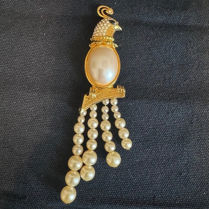 Vintage Edgar Berebi Quail Brooch Pearl Rhinestone Bird Pin Jewelry - Image 4 of 4