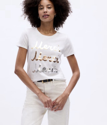 NEW GAP Women Favorite Cotton/Modal 'MERCI' Foil T-Shirt Tee Top White M Medium