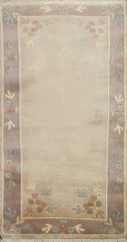 Beige Nepalese Oriental Runner Rug 2x5 Ft Handmade Wool Carpet Bordered Modern