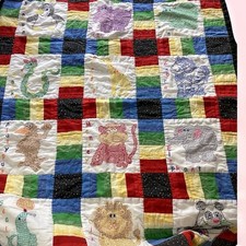 Handmade Alphabet Zoo Quilt Embroidered Animals Baby Toddler Nursery Decor