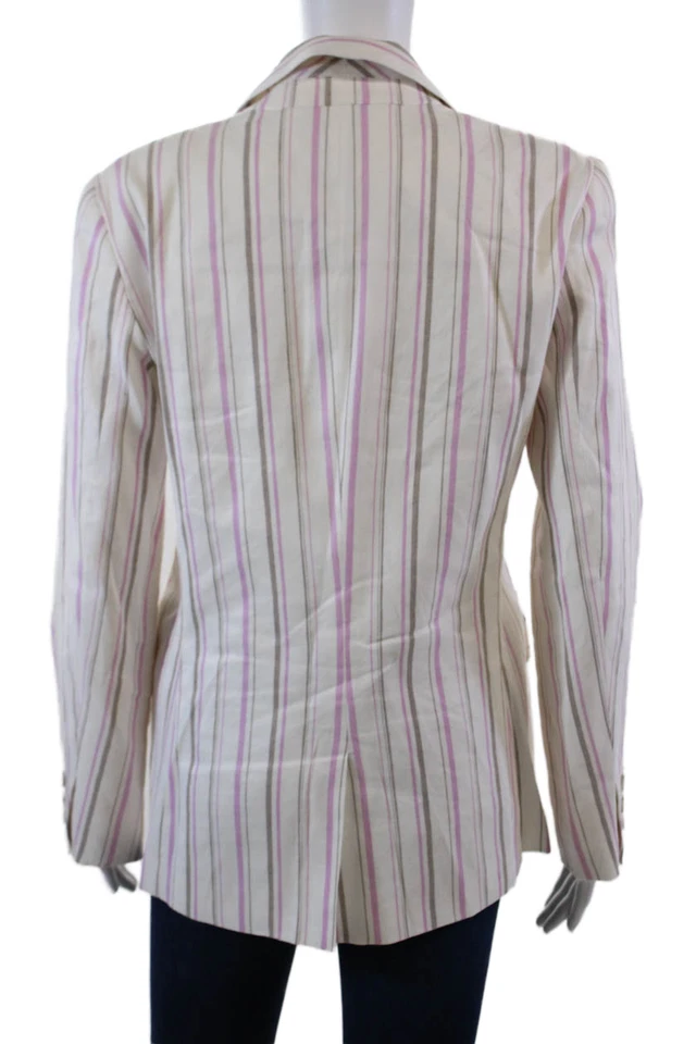 Blazer Trina Turk Mujer Lino Rayas Un Botón Forrado Blanco Rosa Talla 2 Foto 4 de 4