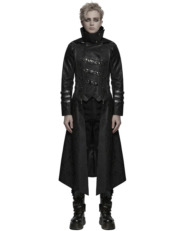 Punk Rave Mens Long Gothic Trench Coat Hooded Jacket Black Steampunk Scorpion - Image 4 of 4
