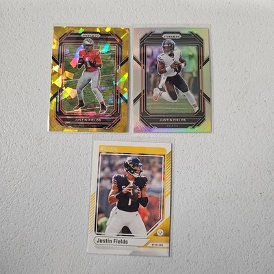 Lot Of 3 Panini Justin Fields 1 Gold Cracked Ice - 1 Silver Prizm - 1 Base Bears