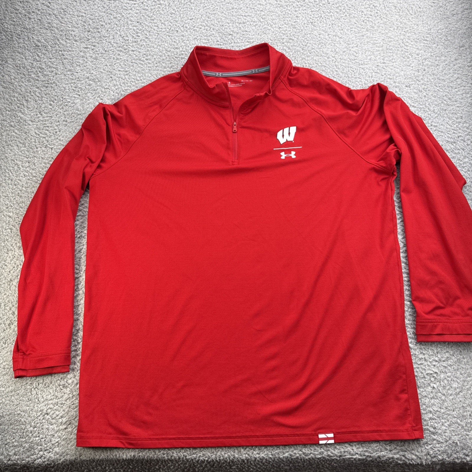 University Wisconsin Badgers 1/4 Zip Pullover Mens XL Loose Jacket Red Stretch