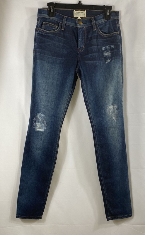 Current/Elliott Women's The Ankle Skinny Jeans Old Blue Repair Distressed Sz 27